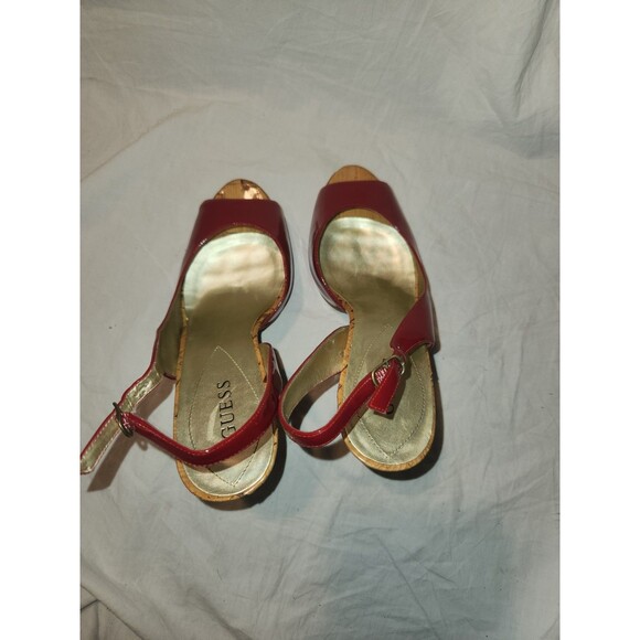 Guess Women's Red Peep Toe Patent Leather Stiletto Heels Pumps Size 7.5 M - Picture 6 of 12